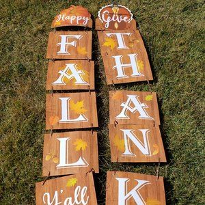 6' Give Thanks Happy Fall Y'all Thanksgiving Autumn Door Hangers Vertical Banner